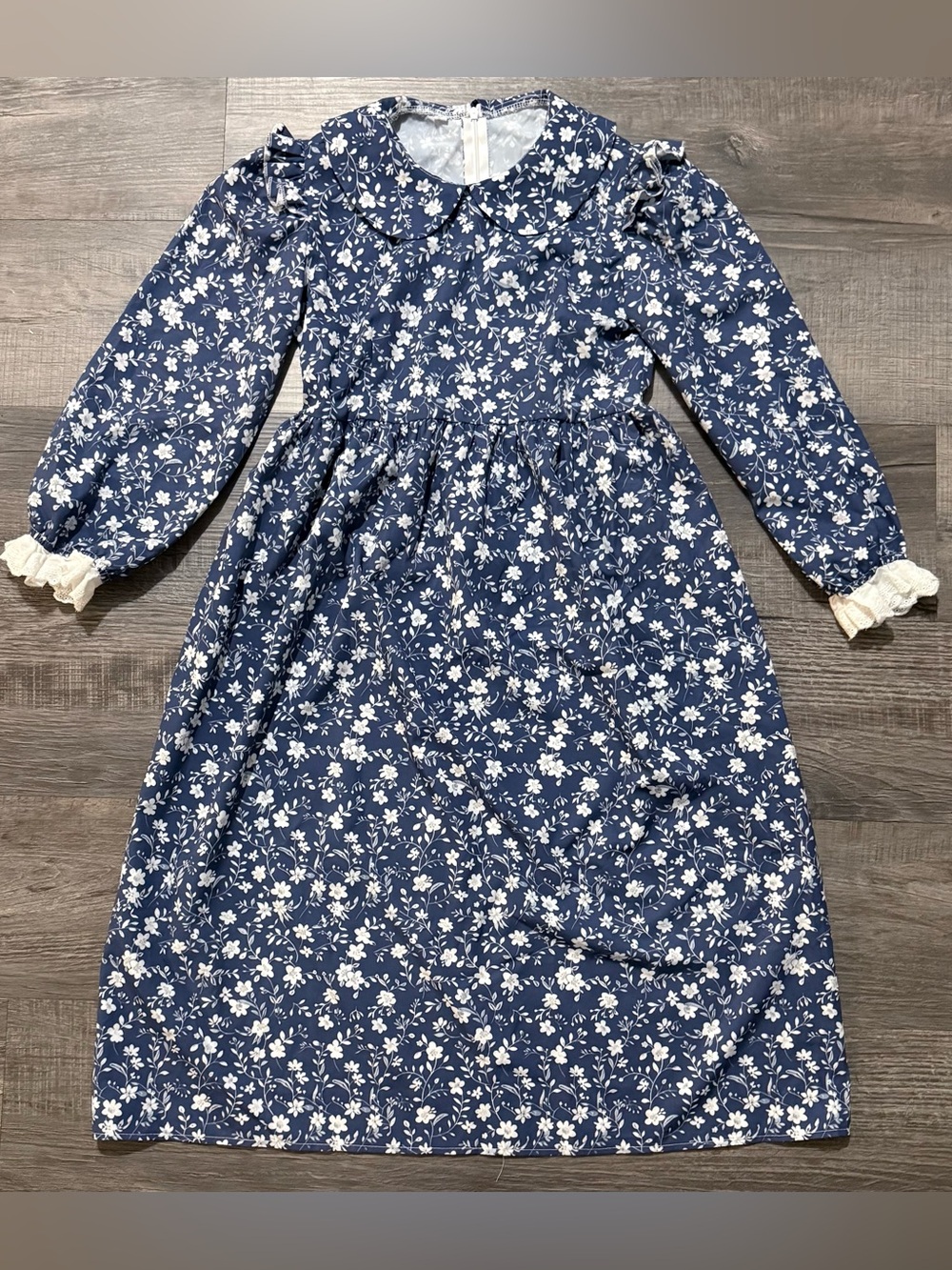 Girls Vintage-Style Navy Blue Floral Dress